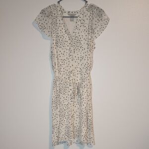 H&M Floral/White Cream Dress Womens Sz 4 W/ Tie Belt And Built In Slip